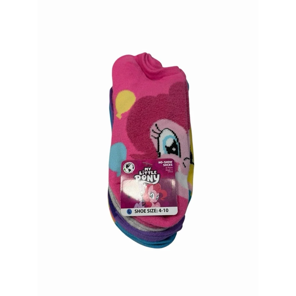 my little pony girls 6 pack no show ankle socks size large 4-10 (6 pairs)
